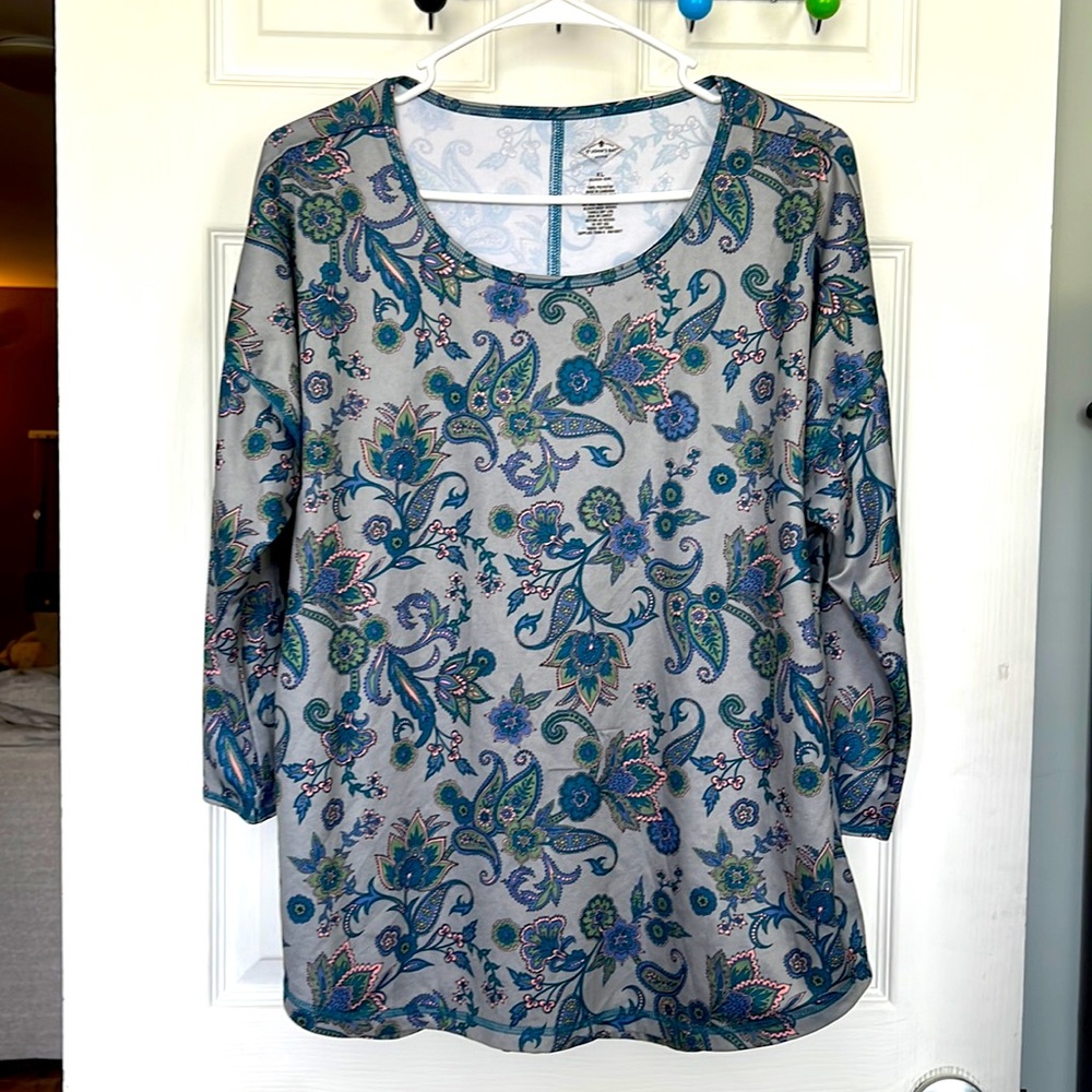 ST. JOHNS BAY Woman's Pull Over Scoop Neck Floral Top  3/4 sleeves Size XL